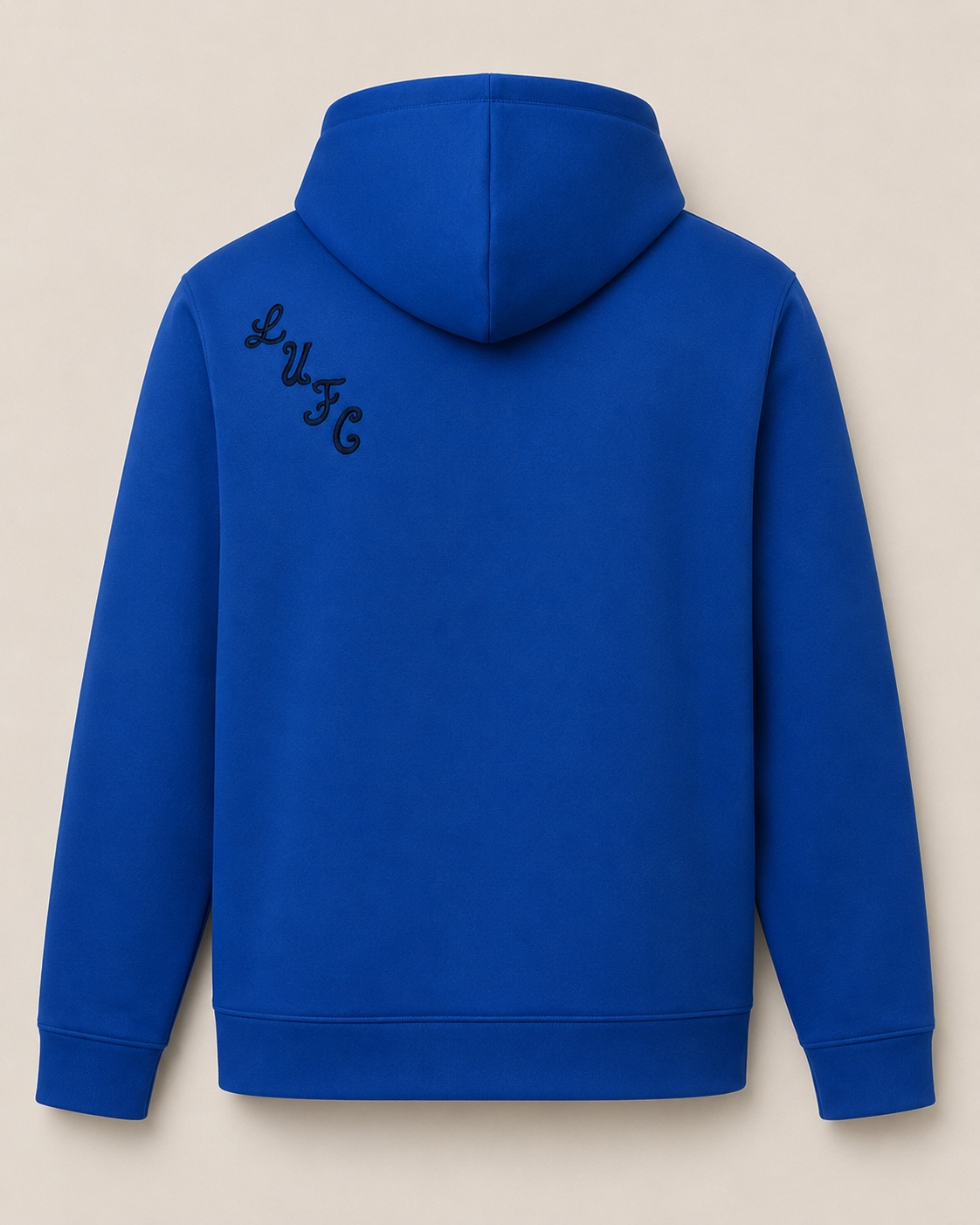 Dirty Leeds® Blue Yorkshire Rose Scuba Hoodie – back view.