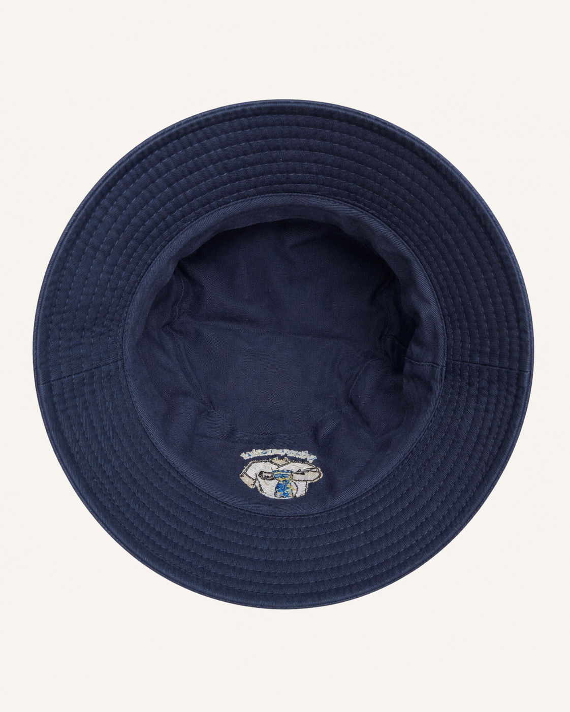 Dirty Leeds® Navy Bucket Hat – side view, inside view.